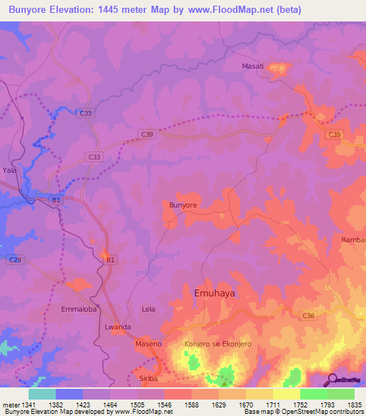 Bunyore,Kenya Elevation Map