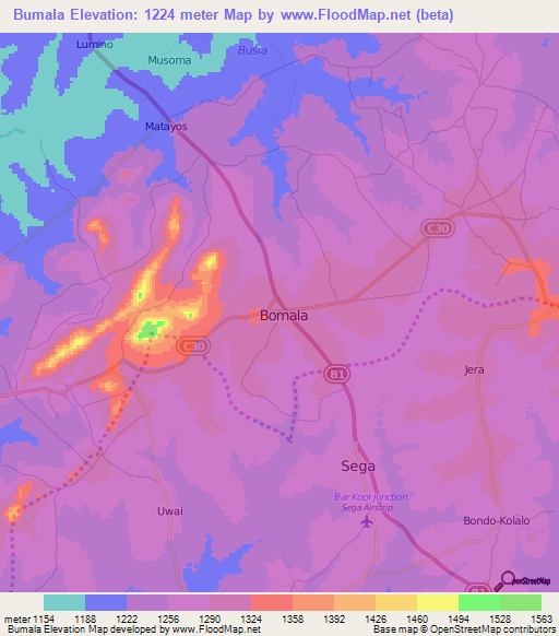 Bumala,Kenya Elevation Map