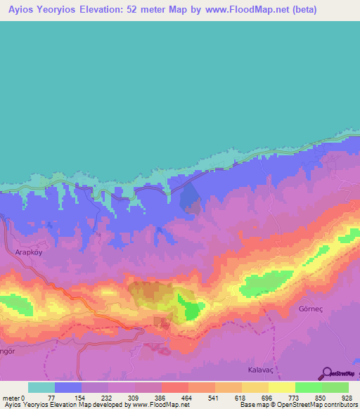 Ayios Yeoryios,Cyprus Elevation Map