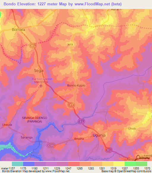 Bondo,Kenya Elevation Map