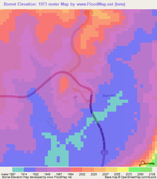 Bomet,Kenya Elevation Map
