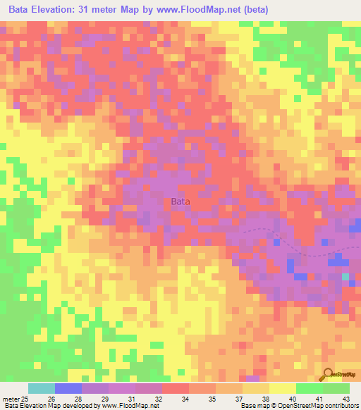 Bata,Kenya Elevation Map