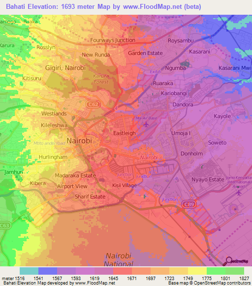 Bahati,Kenya Elevation Map