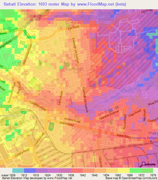 Bahati,Kenya Elevation Map