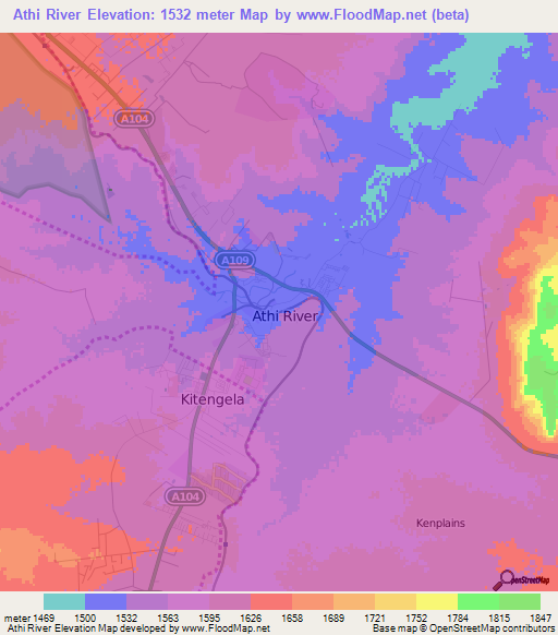 Athi River,Kenya Elevation Map