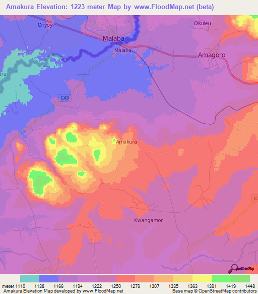 Amakura,Kenya Elevation Map