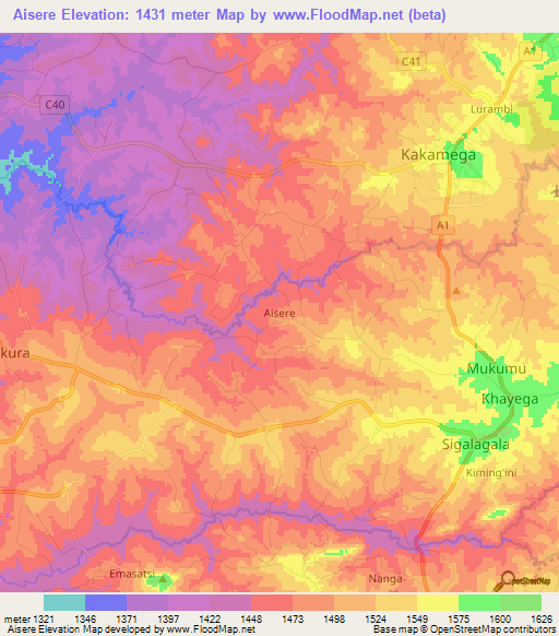 Aisere,Kenya Elevation Map