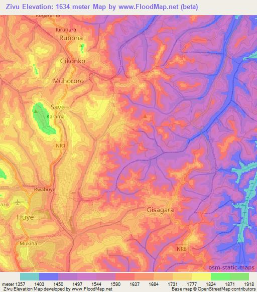 Zivu,Rwanda Elevation Map