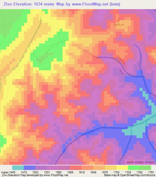 Zivu,Rwanda Elevation Map