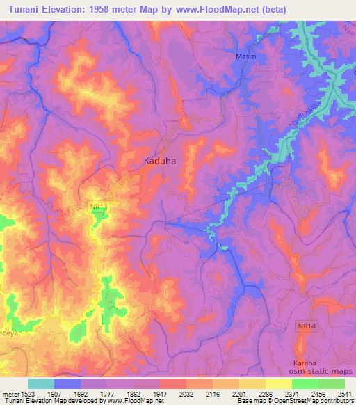 Tunani,Rwanda Elevation Map