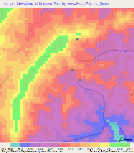 Tongati,Rwanda Elevation Map