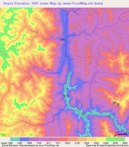 Shyira,Rwanda Elevation Map