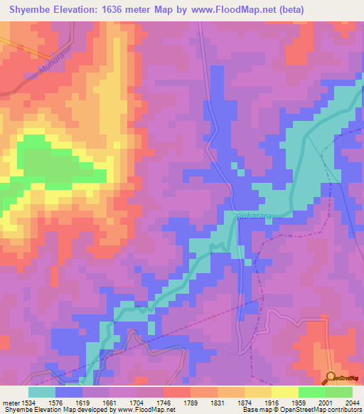 Shyembe,Rwanda Elevation Map