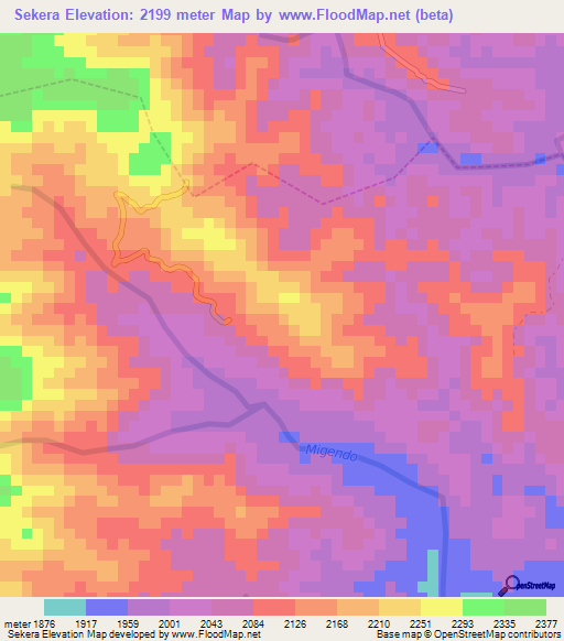 Sekera,Rwanda Elevation Map