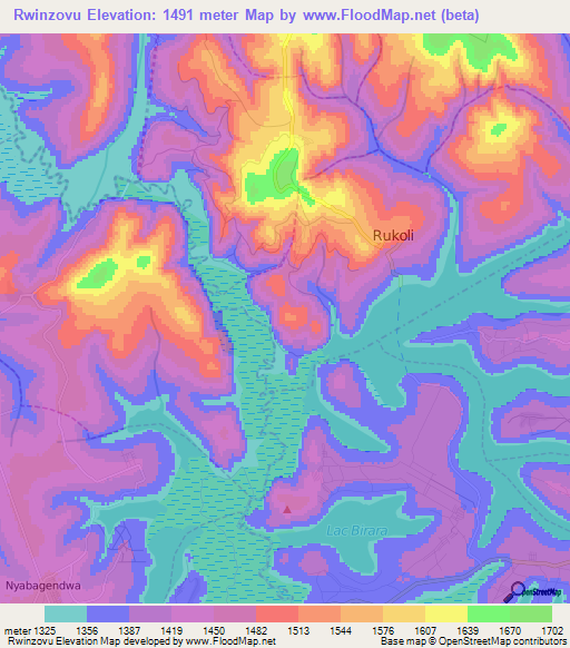 Rwinzovu,Rwanda Elevation Map