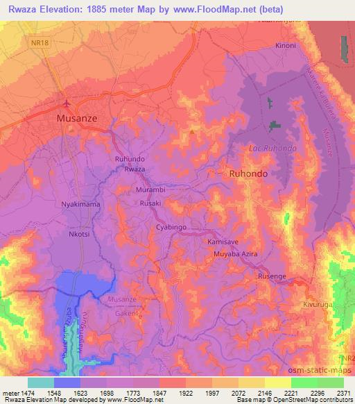 Rwaza,Rwanda Elevation Map