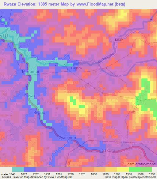 Rwaza,Rwanda Elevation Map