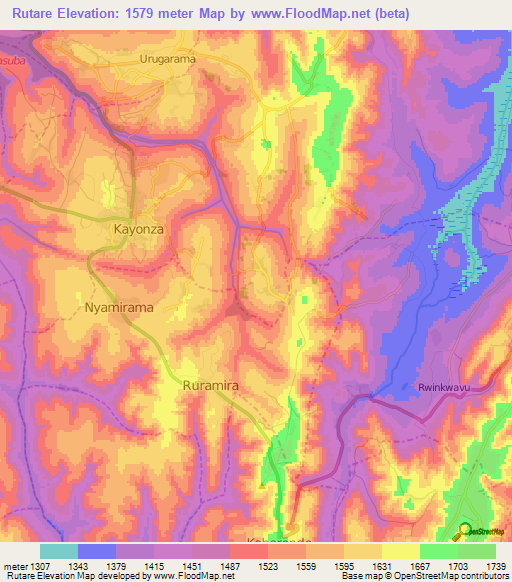 Rutare,Rwanda Elevation Map