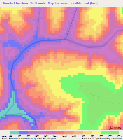Rundu,Rwanda Elevation Map