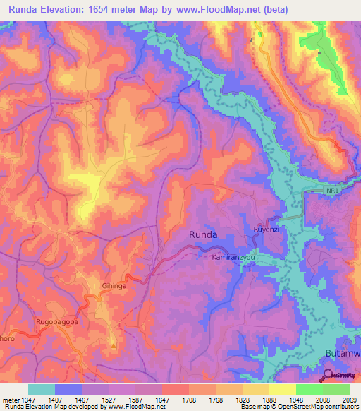 Runda,Rwanda Elevation Map