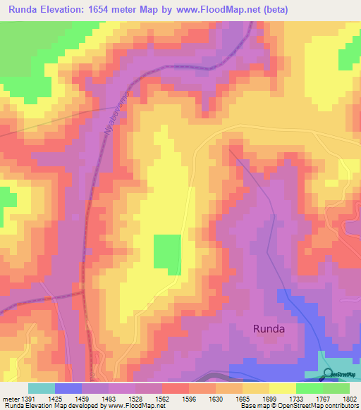 Runda,Rwanda Elevation Map