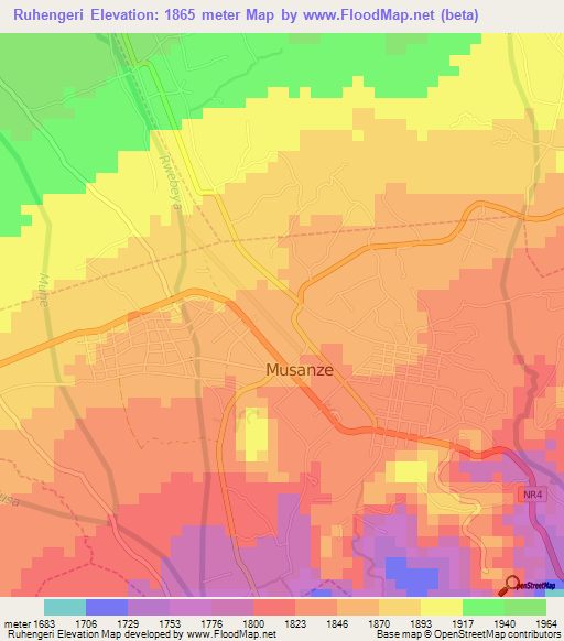 Ruhengeri,Rwanda Elevation Map