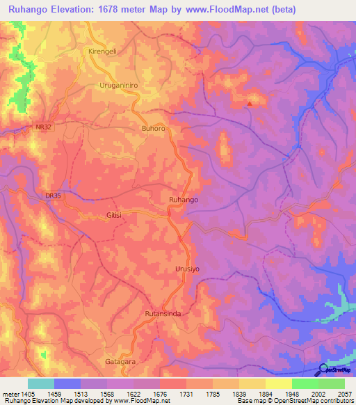 Ruhango,Rwanda Elevation Map