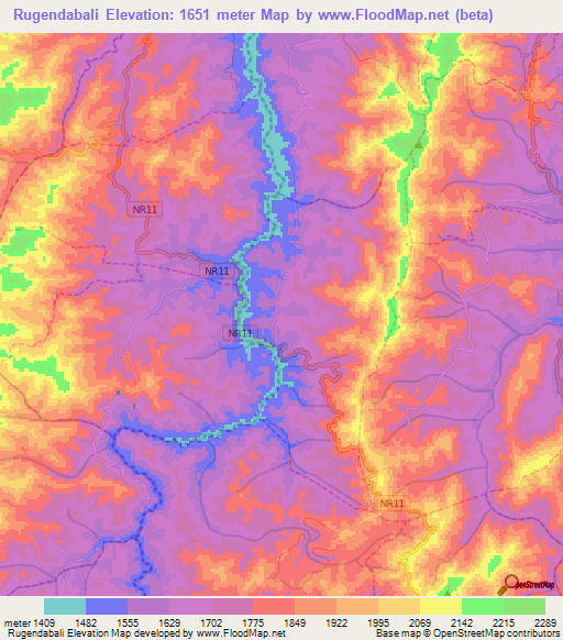 Rugendabali,Rwanda Elevation Map