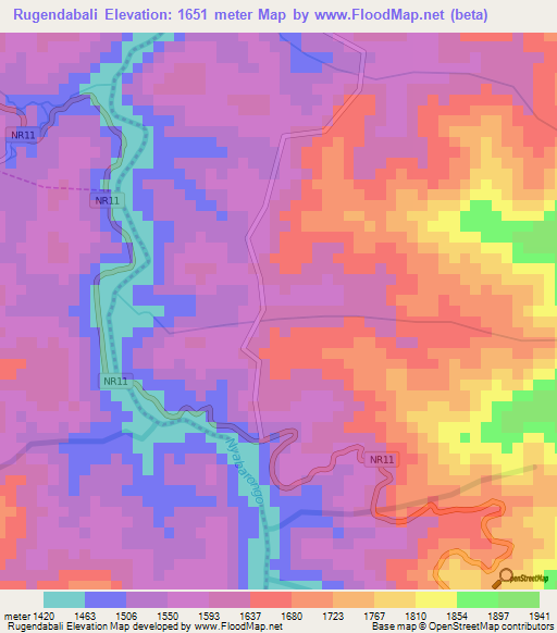 Rugendabali,Rwanda Elevation Map