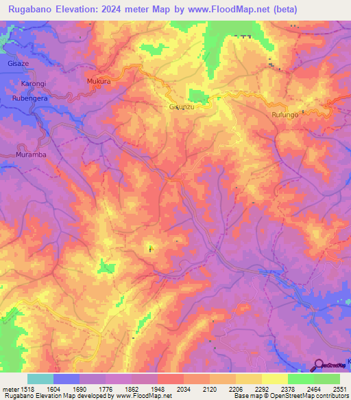 Rugabano,Rwanda Elevation Map