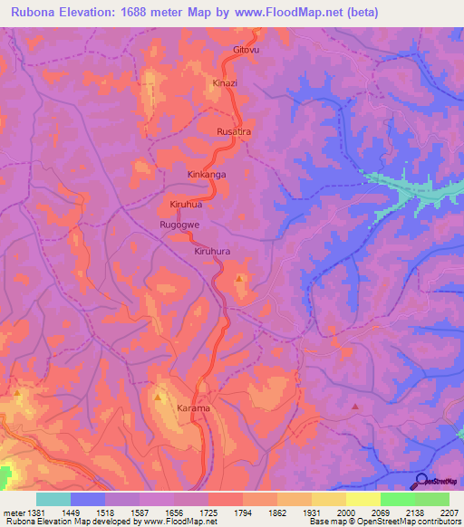 Rubona,Rwanda Elevation Map