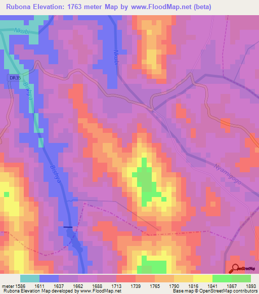 Rubona,Rwanda Elevation Map
