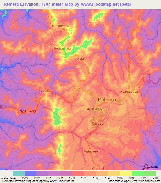 Remera,Rwanda Elevation Map