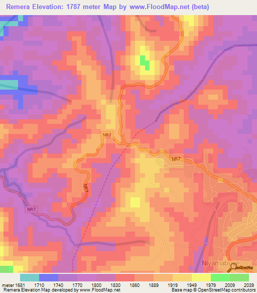 Remera,Rwanda Elevation Map