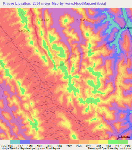 Kivuye,Rwanda Elevation Map