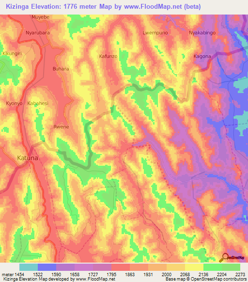 Kizinga,Rwanda Elevation Map