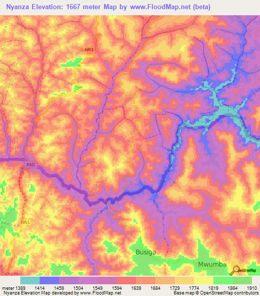 Nyanza,Rwanda Elevation Map