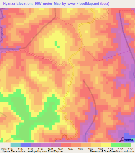 Nyanza,Rwanda Elevation Map