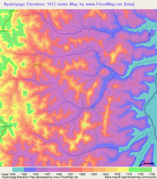 Nyamiyaga,Rwanda Elevation Map