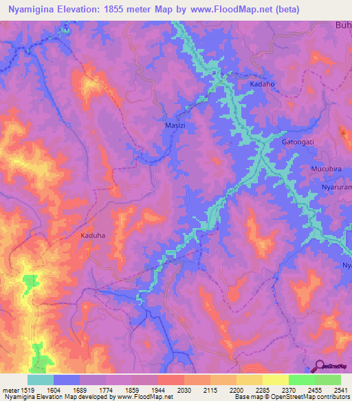 Nyamigina,Rwanda Elevation Map