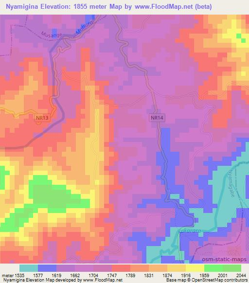 Nyamigina,Rwanda Elevation Map