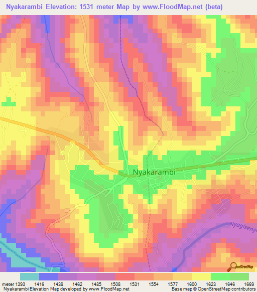 Nyakarambi,Rwanda Elevation Map