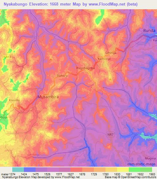Nyakabungo,Rwanda Elevation Map