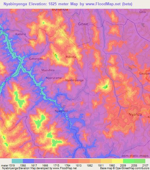 Nyabinyenga,Rwanda Elevation Map