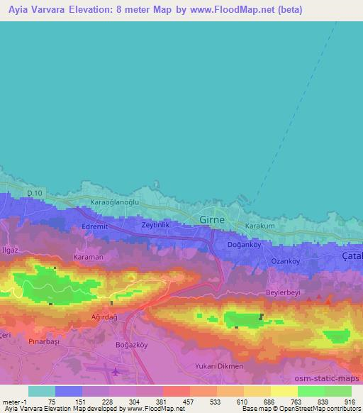 Ayia Varvara,Cyprus Elevation Map