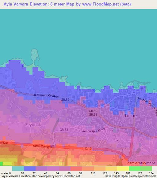 Ayia Varvara,Cyprus Elevation Map