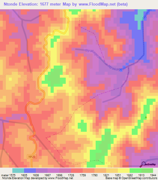 Ntonde,Rwanda Elevation Map