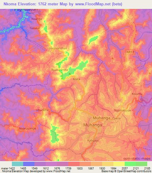 Nkoma,Rwanda Elevation Map