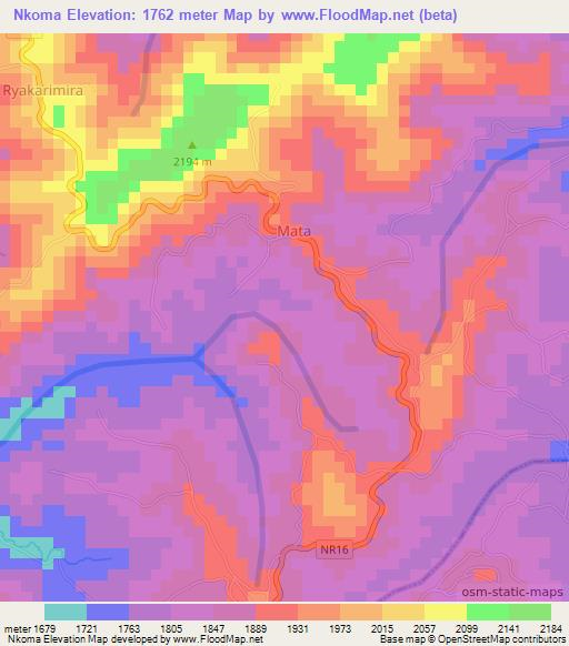 Nkoma,Rwanda Elevation Map