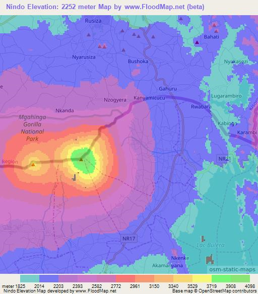 Nindo,Rwanda Elevation Map